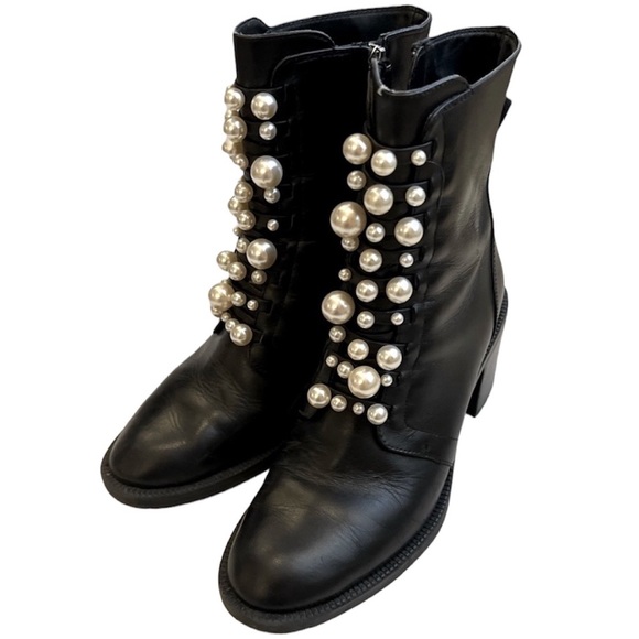Zara Genuine Leather Pearl Boots
